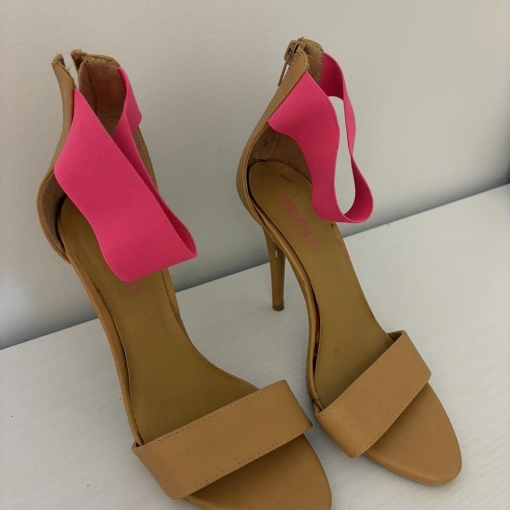 Forever 21 Tan and Pink Ankle Strap High-Heel Sandals